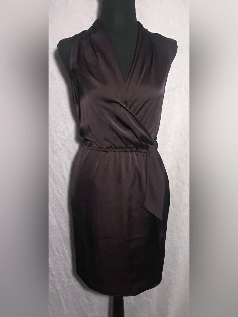 The Limited dark brown satin Sleeveless Wrap Dress with Side Tie